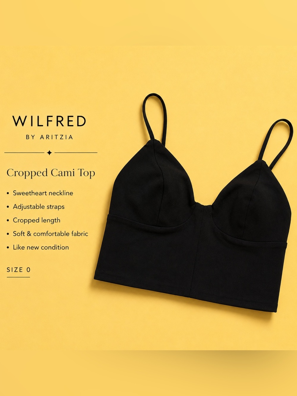Wilfred by Aritzia Black Cropped Cami | Size 0
